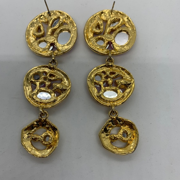 Vintage 90’s PARK LANE 3.5” Long Drop Dangle Earrings Pink Blue Rhinestones Gold - Picture 3 of 6